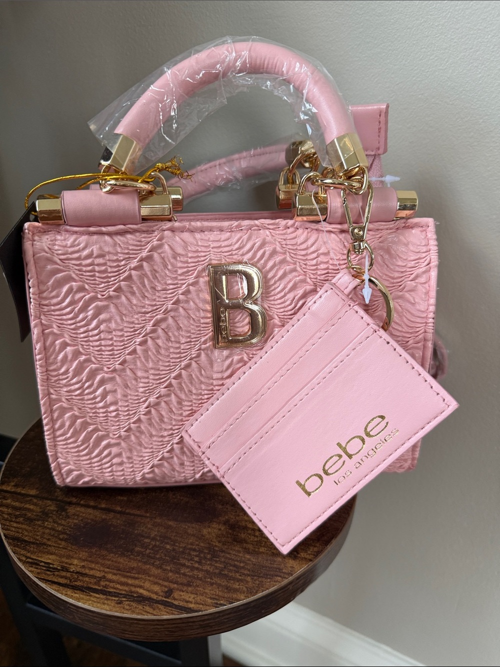 bebe Nola Pink Textured Mini Satchel with Gold Hardware NWT - Picture 2 of 4